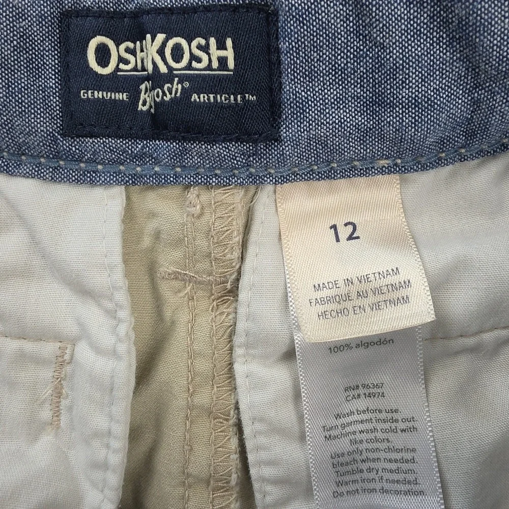 OshKosh Bgosh Chino Shorts Boys 12 Tan Excellent Adjustable Waist Cotton